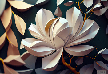 Aufkleber - Beautiful abstract surreal geometric  Bright white magnolia flowers. Generative AI technology.	
