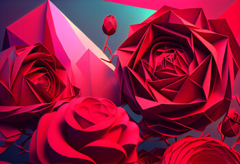 Aufkleber - Beautiful abstract surreal geometric  Pink rose bush. Generative AI technology.	
