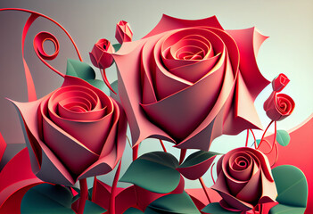Aufkleber - Beautiful abstract surreal geometric  Pink rose bush. Generative AI technology.	
