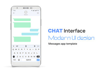 Realistic smartphone with chat interface messaging app. Modern UI design message app template. Social media application concept. Vector illustration