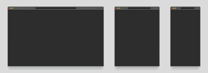 Wall Mural - browser mockup dark theme. empty tab webpage with search engine, computer, laptop, tablet and mobile