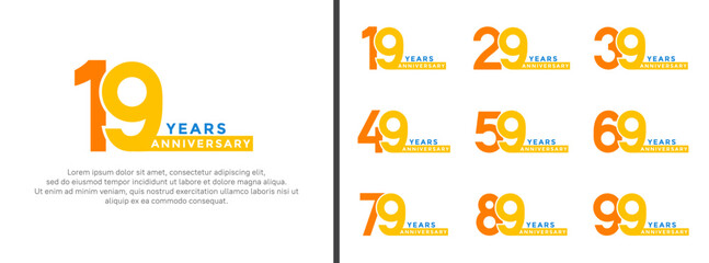  set of anniversary logo style yellow and blue color on white background for special moment