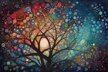 an artwork in the style of pointillism, depicting the infinite, eternal, and forever flowing nature 