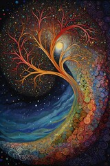 Wall Mural - an artwork in the style of pointillism, depicting the infinite, eternal, and forever flowing nature 