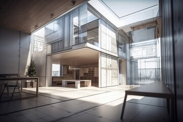 Aufkleber - Architecture 3D and blueprints representation, generative ai