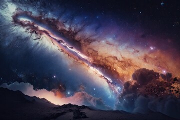 Wall Mural - colorful and vibrant galaxy with twinkling stars and swirling clouds. generative ai