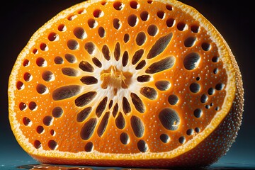 Poster - sliced orange revealing its juicy interior. Generative AI