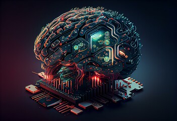 Brain computer interface, illustration. Generative AI