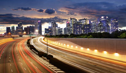 Wall Mural - Singapore traffic at twilight - financial downtown
