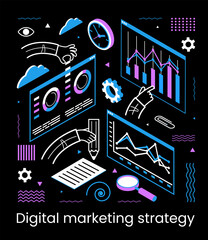 Wall Mural - а team build a chart and graphs. concept of the idea of marketing digital strategy. data analysis.
