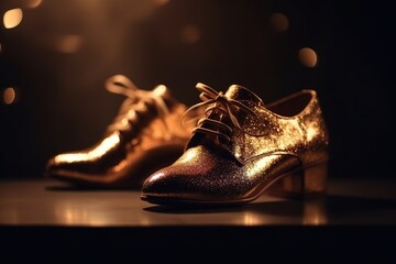 Wall Mural - Golden shoe with dark background, generative ai image