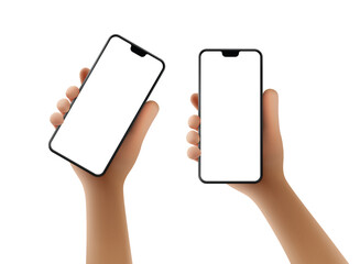 Wall Mural - smartphone with a blank screen in cartoon style hands - transparent background, and vector format.