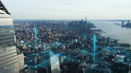 Wall Mural - Data spreading over street and buildings in the Manhattan New York - VFX render
