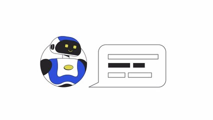 Wall Mural - bot answering in chat animation. animated faq chatbot 2d cartoon flat colour line character. ai cust