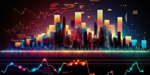 Wall Mural - Futuristic neon city. Created with generative Ai technology.