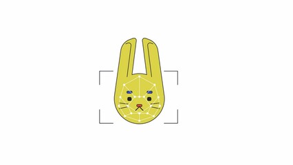 Wall Mural - ai scanning bunny face animation. animated rabbit animal 2d cartoon flat colour line character. comp
