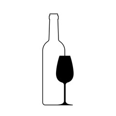Wall Mural - Wine bottle and glass black icon. Vector element on white background. Best for print, package, logo creating and branding design.