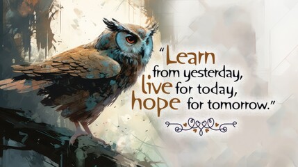 An owl and a wise quote for the school, classroom or a nursery. Created with generative AI technology.