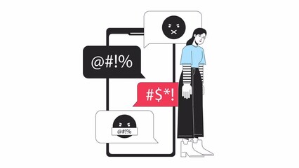 Wall Mural - online harassment animation. animated cyber abuse victim receiving threats 2d cartoon flat colour li