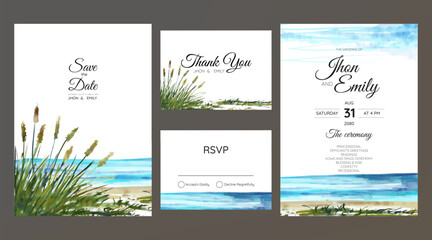Wall Mural - wedding cards, invitation. Save the date sea style design. Romantic beach wedding summer background