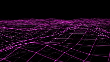 Wall Mural - 3d pink flowing digital grid field. abstract sci-fi net or wire frame. digital dynamic wave. technol