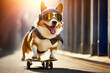 Hund mit Sonnenbrille und Helm auf einem Skateboard (Generative Ai)