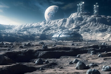 Wall Mural - future moon other planets moons base or scientific facility. moon or outer space colonization concep