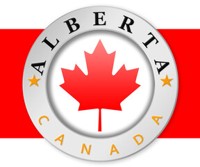 Wall Mural - Silver badge with Alberta and Canada flag