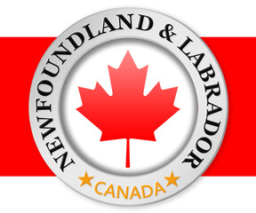 Wall Mural - Silver badge with Newfoundland and Labrador and Canada flag