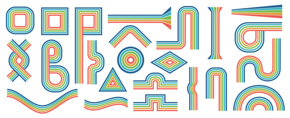 Retro geometric posters, vintage rainbow lines print. Vector illustration