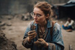 archaeologist at an excavation site, young adult woman. Generative AI