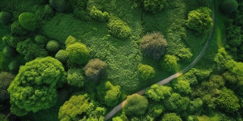 Wall Mural - Beautiful bird's-eye view of the rainforest.Aerial view. Panoramic shot. Generative AI