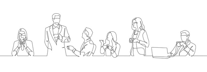 Wall Mural - continuous one line drawing office workers having a coffee break