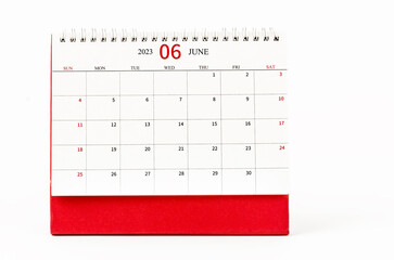 The June 2023 Monthly desk calendar for 2023 year isolated on white background.