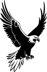 Wall Mural - Illustration of flying eagle in black and white style.