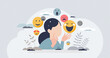 Emotional intelligence and ability to read emotions tiny person concept. Psychological feeling with mental understanding about emotional expression vector illustration. Self temper recognition skills.
