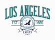 © Roman - Los Angeles, California college style print for t-shirt with eagle. Typography graphics for college or university tee shirt design. Vintage sport apparel print with eagle and grunge. Vector.