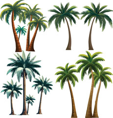 different variant palm tree collection vector illustration. isolated on a white artboard