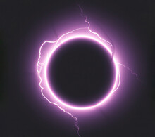 Lightning Round Frame. On The Dark Background  Plasma Magical Portal. Ball Light Effect, Circle Light, Overlay Effect