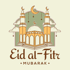 eid mubarak mosque illustration design