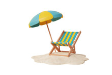 3d Beach Chair And Umbrella, Summer Tropical Sand Beach On A Sunny Day. Summer Vacation. 3d Rendering.