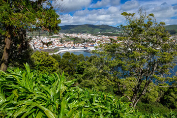 Wall Mural - City of Angra do Heroismo. View from Monte Brasil. Historic fortified city and the capital of the Portuguese island of Terceira. Autonomous Region of the Azores. Portugal.