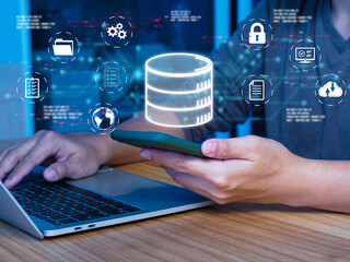 Wall Mural - concept of big data storage technology, database and network connection. data file access security, 