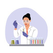 © lyudinka - Woman Scientist analysing biochemicals samples in the lab. Vector cartoon flat style illustration