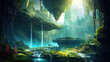 The underground world, waterfall in the park. generative AI