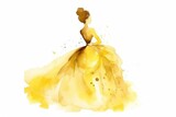 Girl in yellow dress, princess, watercolor illustration. Belle of the ball.