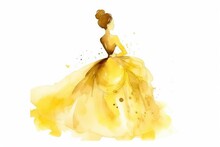 Girl In Yellow Dress, Watercolor Illustration. Belle Of The Ball.