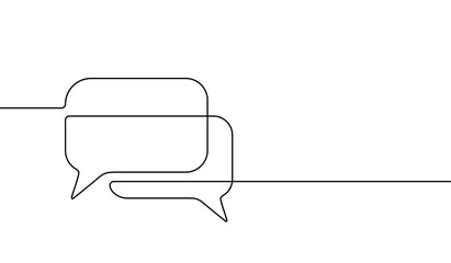 Speech bubble. Communicate hand drawn continuous line. Black icon web help isolated on white background. Feedback comment. Support question. Group balloon. Modern abstract design. Vector illustration