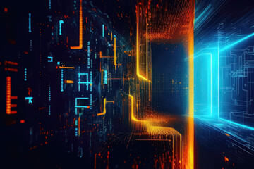 Abstract digital code in cyber space. Data flow in a cyberspace matrix. Generative AI