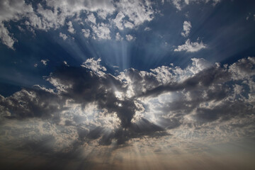 Canvas Print - Cloudy sky with sun rays